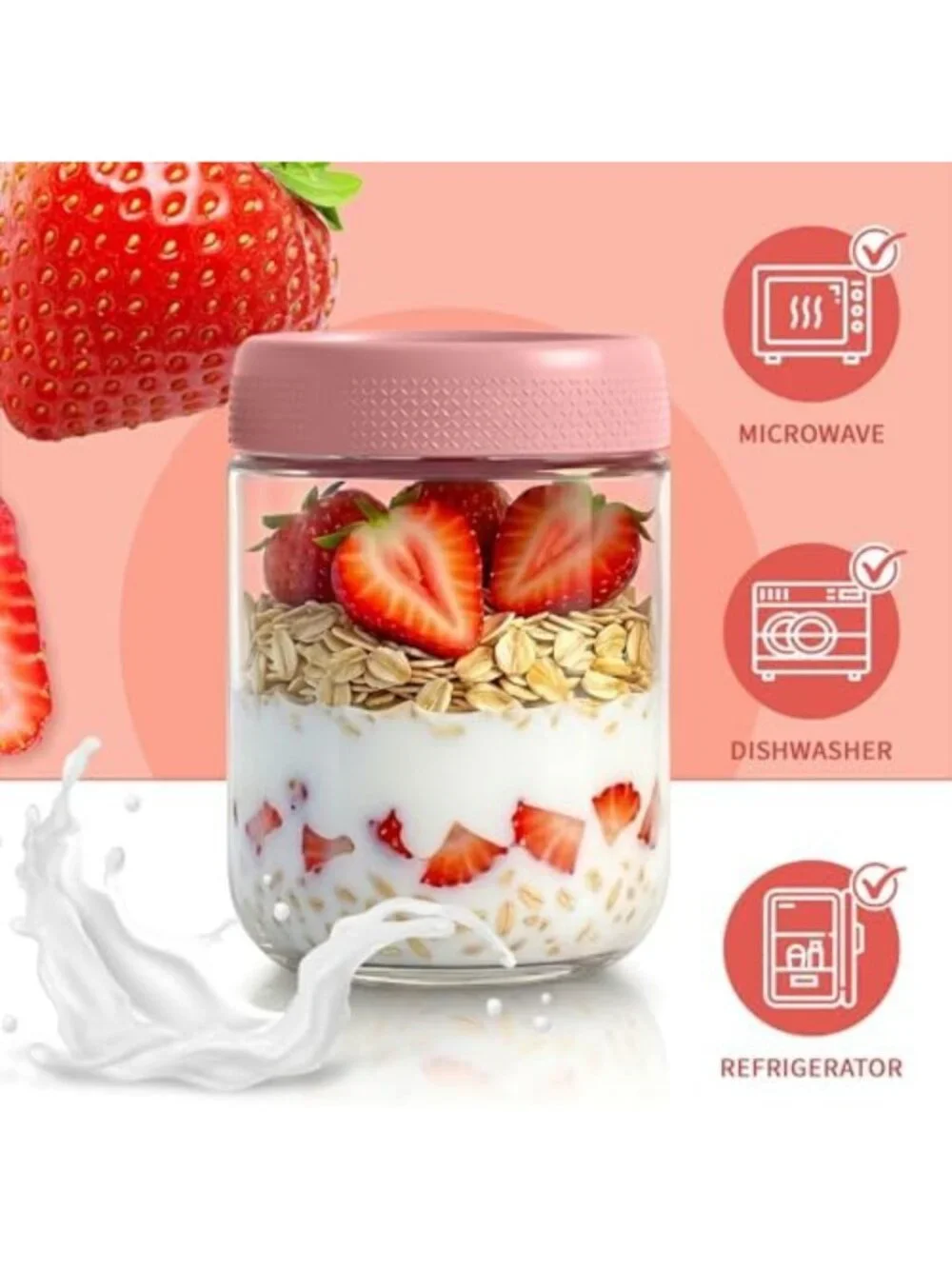 16 oz Glass Jars for Overnight Oats, Meal Prep Containers with Lids